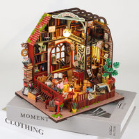 Kit de maison miniature vintage en forme de bibliothèque avec lumière LED, kit miniature en bois à monter soi-même pour adultes, décoration d'étagère, cadeau