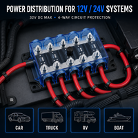 Portafusibles MEGA/AMG de 4 Vías con 4 Fusibles ANM Atornillables de 100A para Autos