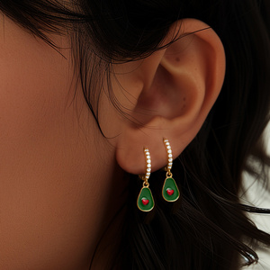 ROXI Boucles d'oreilles créoles pendantes en argent sterling 925, nouveauté été, avec pendentif avocat émaillé - Product Image 4