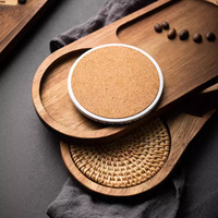 Plateau de service à café élégant en bois avec sous-verre décoratif en céramique, assiette individuelle pour desserts et collations pour café, restaurant, maison