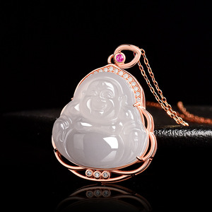 Liontin Buddha Budha Etnik Giok Hetian Alami dengan Karakter Maitreya Tersenyum, Elegan dan Mewah untuk Wanita - Product Image 3