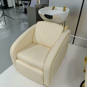 Fauteuil de lavage de luxe moderne pour salon de coiffure, noir et or, avec bac en céramique, inclinable manuel, pour spa capillaire - Product Image 1