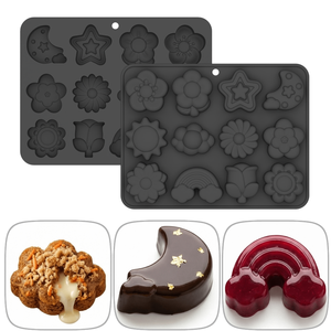 Molde de silicona 3D de grado alimenticio Platinum, molde de silicona para fondant, molde para barra de chocolate, moldes de silicona para decoración, 12 cavidades con forma de flor. - Product Image 2