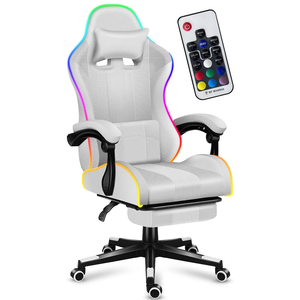 <span class=keywords><strong>Fauteuil</strong></span> de jeu <span class=keywords><strong>gamer</strong></span> JL pas cher en cuir et maille blanche avec dossier complet, chaise inclinable RGB, <span class=keywords><strong>fauteuil</strong></span> de jeu LED avec repose-pieds, capacité de 140 kg - Product Image 1