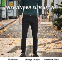 Jean slim homme automne déchiré tie-dye rouge brique délavé coupe droite vintage streetwear mode décontractée
