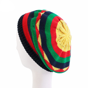 Populaire jamaïcain arc-<span class=keywords><strong>en</strong></span>-ciel Reggae chapeau printemps automne hiver hommes femmes mauvaises herbes ourlet feuille hiver froid chaud acrylique béret - Product Image 3