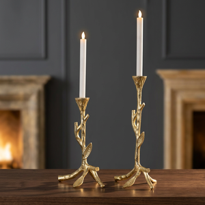 AK Brass Leaf & <b>Twig</b> Metal Candle Holder In Gold Finished Set of 2 Decorative Piece For Restaurant Decor / Parties Decor - Product Image 1