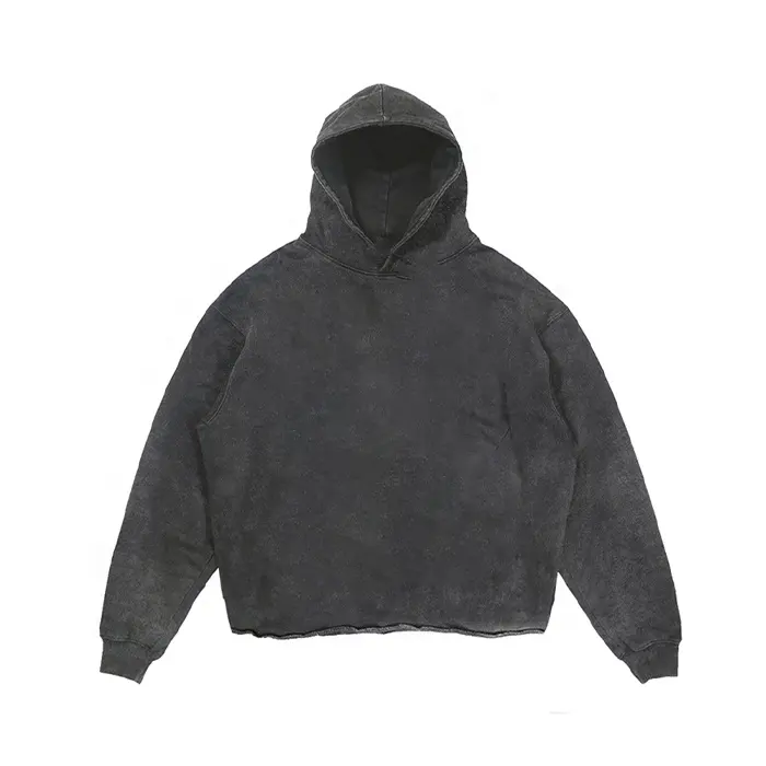 Wholesale Oversized Good Quality Hoodies No String Black Acid Wash Hoodie Unisex Men Women Heavyweight Hoodies