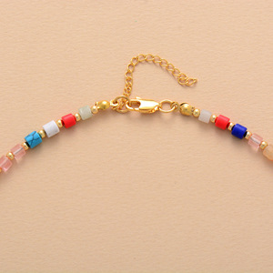 Collier ras du cou tendance avec perles multicolores en pierre naturelle, chaîne de clavicule, bijoux de fête pour femme, style bohème minimaliste - Product Image 2