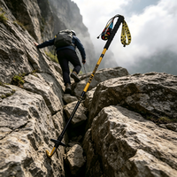 Ultra Hafif Karbon Fiber Trekking Batonu, Tungsten Çelik Uçlu, 4 Bölümlü Düz Kavrama Tasarımlı, Yürüyüş, Tırmanış ve Arazi Koşusu İçin