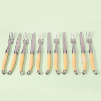 12 pièces couteaux laguiole durables couteau à steak inox et fourchette avec caisse en bois