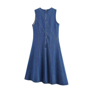 Vestido Vaquero Largo sin Mangas con Botones, Elegante, Vintage, Casual, Ecológico y Transpirable para <span class=keywords><strong>Mujer</strong></span>, Venta al por Mayor de Fábrica - Product Image 3