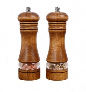 Wood Salt <b>Pepper</b> <b>Grinder</b> Set Manual Rotary Knob Mills Acrylic Window Adjustable Ceramic Grinding-6.5inch 2 Pack Multiple - Product Image 1
