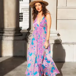 Maxi abito da donna viola Faye infinito con stampa Allover in stile Boho Gypsy Maxi abito da donna