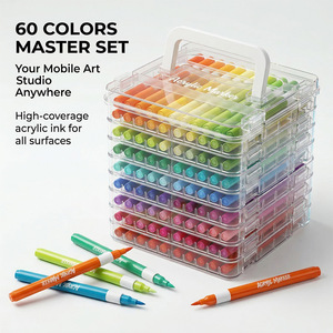 Non-Toxic Packaged As <b>Set</b> Dual-Tip Water Based Acrylic <b>Paint</b> Pens Brush Tip Markers - Product Image 2