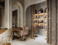 Station de travail pour salon de coiffure, mobilier de salon de beauté, design d'intérieur personnalisé pour salon de coiffure, personnalisation complète de la pièce, décoration de magasin