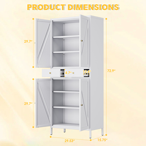 Tall Kitchen Pantry with 4 Doors 2 Drawer Freestanding Pantry Cupboard <strong>White</strong> <strong>Storage</strong> <strong>Cabinet</strong> for Dining Room Office - Product Image 5