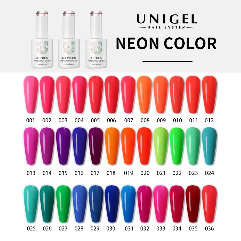 Unigel 15ml Soak Off Gel High Pigment Solid 36 Colors Gel Neon UV LED Nail Gel Polish