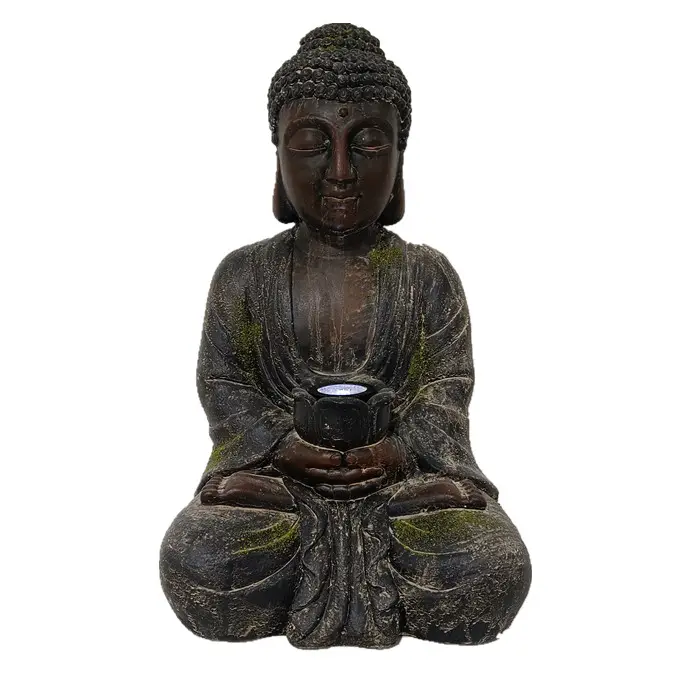 Outdoor meditierende Harz Buddha Statue, Garten Dekor lebensgroße sitzende Buddha Statuen mit LED Solar Licht Tempel Dekor