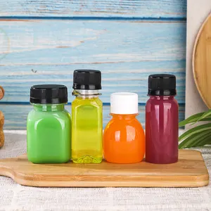 Buzdolabı için geniş ağız suyu şişeleri ile kapaklar 2 oz küçük yuvarlak kaplar ile yeniden kullanılabilir zencefil atış şişeleri