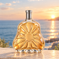 Bouteille en verre vide de 700 ml en forme de gourde, motif tournesol, pour spiritueux, vente en gros, en vrac, pour brandy et liqueurs