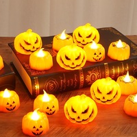 Lampu Lilin LED Tanpa Aroma Dekoratif Hantu Labu Halloween, Pemanas Lilin Tealight, Lampu Lentera Lilin LED Tanpa Api