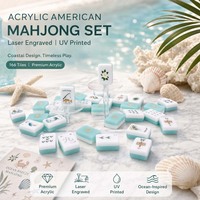 Paket Ubin Permainan Motif Bunga Hewan Laut Tropis dengan Cangkang Turquoise Terang Gaya Pantai Musim Panas Mah Jongg