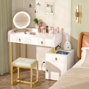 Moderno Espejo <span class=keywords><strong>de</strong></span> Maquillaje Multifuncional <span class=keywords><strong>de</strong></span> Madera con Luz LED Ajustable, Ecológico, con 3 Espacios <span class=keywords><strong>de</strong></span> Almacenamiento, para Baño o Comedor - Product Image 2