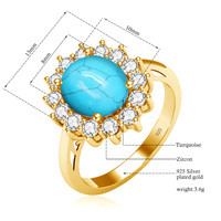 Bague Classique Princesse Diana en Argent 925 avec Pierres Synthétiques Turquoise et Halo, Cadeau d'Anniversaire ou de Fiançailles, Pierre de Naissance de Décembre