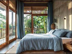 Eco-Friendly Softened <b>Grey</b> 200TC Linen <b>Duvet</b> Cover <b>Set</b> 3 Pieces with Coconut Buttons for Hospital Hotel Use Bedding - Product Image 4