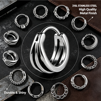 Boucles d'oreilles créoles vintage en acier chirurgical 316L, épaisses, style Huggie, pour femmes et hommes, bijoux Hip Hop Biker, 18G, argent