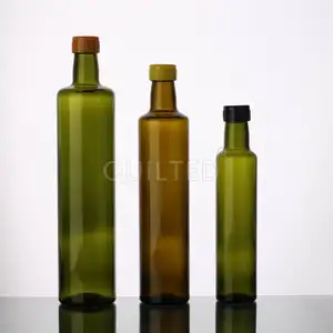 Customer Empty 250ml 500ml 750ml Dark Green Cylinder Olive Oil Glass Bottles With Aluminum/Plastic Cap