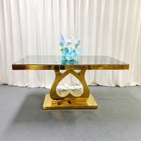 Table de réception de mariage en acier inoxydable brillant avec plateau en verre en forme de cœur pour la mariée et son marié