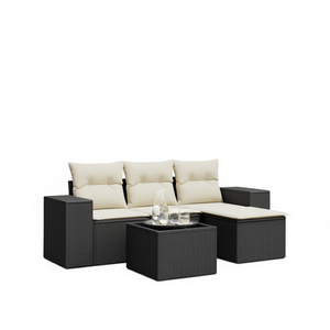 Ensemble de canapés modulaires de jardin en rotin noir avec coussins en mousse haute densité, mobilier d'extérieur contemporain pour usage extérieur - Product Image 1