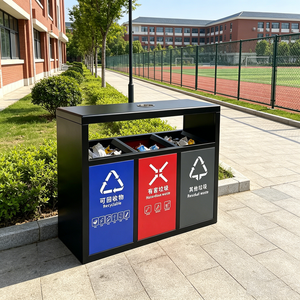 Poubelle 3-en-1 en acier inoxydable, bac de recyclage extérieur galvanisé robuste avec couvercle relevable pour mobilier d'extérieur - Product Image 4