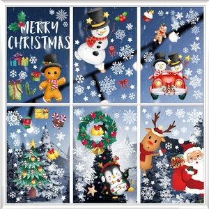 Ensemble de décorations de fenêtre de Noël avec motifs Père Noël et rennes, autocollants statiques pour vitres, décorations de fête et de vacances - Product Image 1