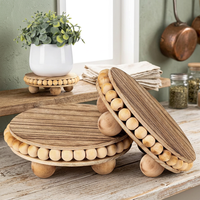Plateau décoratif rond en bois avec bordure perlée, style scandinave, support pour plantes pour la décoration de la maison