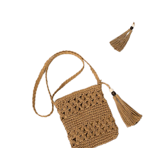 Bolso de mano de playa con cuentas de madera Retro para mujer, bolso de hombro abierto grande de verano, Correa OEM, tendencia tejida de paja importada, moda para - Product Image 2