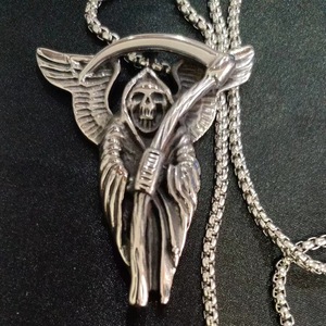yunnique Stainless Steel Grim Reaper Pendant Necklace With Wings Retro Color Fashion Jewelry For Men Women 3mm Chain 60cm - Product Image 1