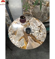 Table à manger en marbre doré Bugatti haut de gamme Table console en marbre antique à la feuille d'or de luxe Table basse avec pieds en acier inoxydable