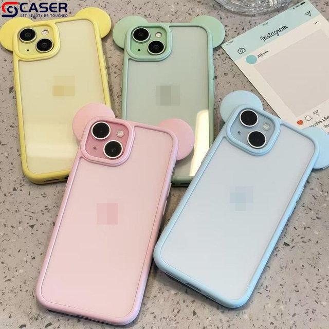 Cartoon 3D Mickey Mouse Ears Anti-Drop Candy Color Youthful Girly Style Phone Cases for Iphone14/15/16plus 17promax