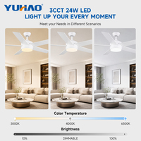Ventilateur de plafond blanc de 52 pouces à montage encastré, silencieux, avec moteur BLDC, dimmable, pour restaurant, bureau, salle de sport, villa, salon, fabriqué par OEM ODM