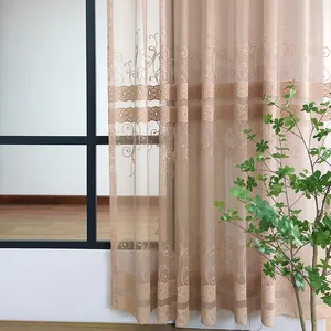 Rèm Vải Tuyn Thiết Kế Ren Voan Giá Rẻ Sợi Vải Jacquard Chống Cháy Vải Polyester Tái Chế