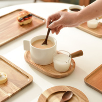 Plateau de service en bois d'acacia rustique plateau carré Rectangle solide thé café assiette de mariage gravé à la main en bois plateau roulant plat