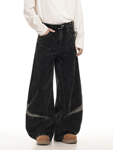 Midweight Canvas Work Pants Unisex American Style Splice Design Wide <b>Leg</b> Arc Hem Cargo Trousers 100% Cotton Eco-Friendly Casual - Product Image 4