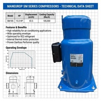 Compresseur frigorifique hermétique à spirale en cuivre Performer 15P R22 SM185S3RC, déplacement 43,48 m³/h, charge d'huile 6,2 L, 100 kg, garantie 1 an