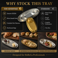 Plateau de service ovale divisé en acier inoxydable 304 poli, avec compartiment à sauce, style moderne et minimaliste, pour snacks et trempettes, idéal pour hôtels, buffets et traiteurs