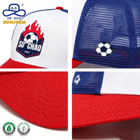 Gorra de Béisbol Personalizada OEM ODM con Logotipo de Llama de Fútbol de 3 Tonos (Rojo, Blanco, Azul) para Actividades al Aire Libre, para Fanáticos del Deporte, Estilo Casual