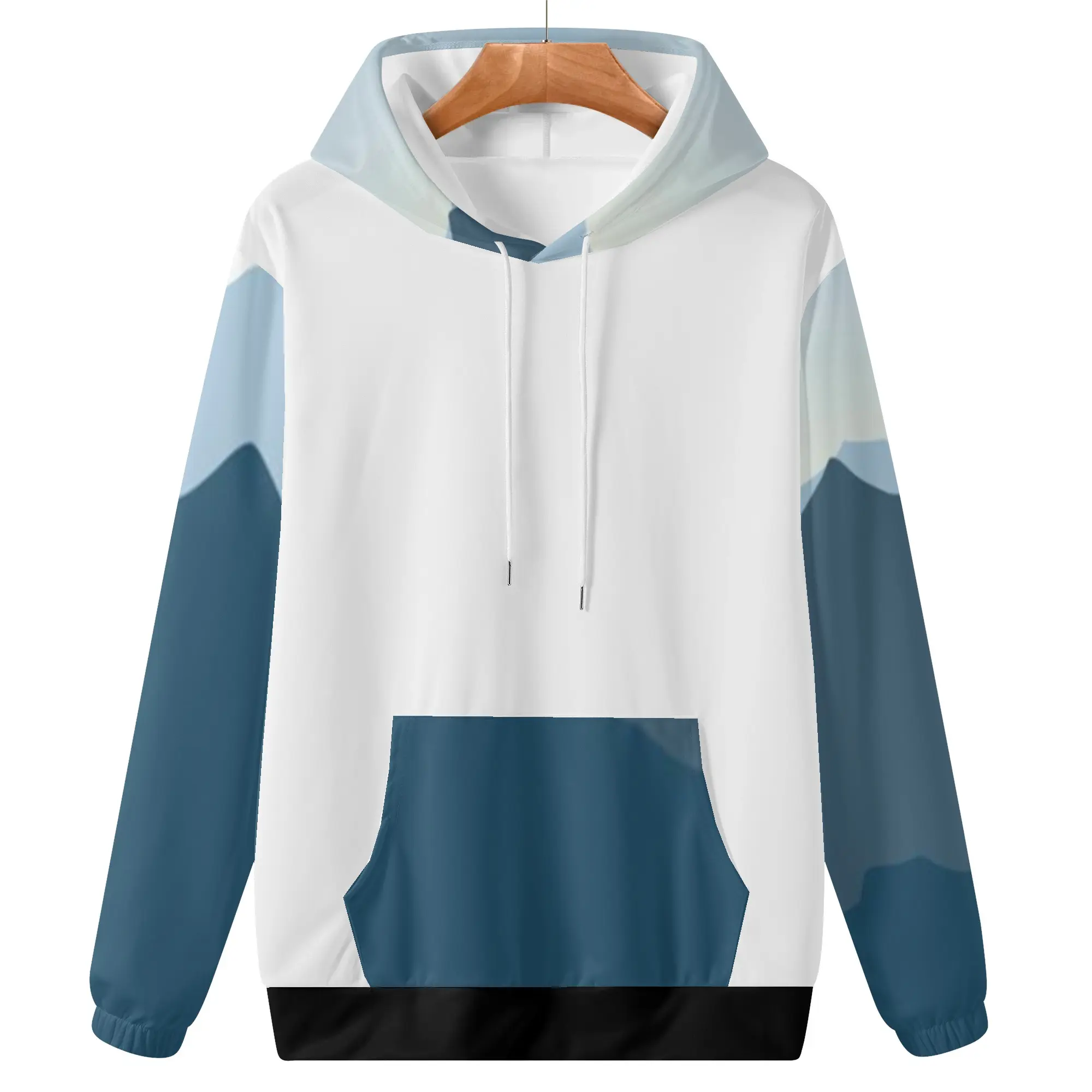 2023 realizar hoodies camisolas manga comprida unisex tecido personalizado padrão respirável fundamentos hoodie Azul e branco