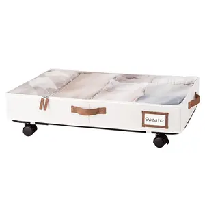 2024 Upgraded Leather Handle Foldable Storage Organizer Fabric Underbed Storage Boxes With Wheels